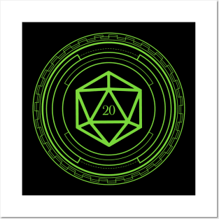 Minimalist Geometric Polyhedral D20 Dice Green Tabletop Roleplaying RPG Gaming Addict Posters and Art